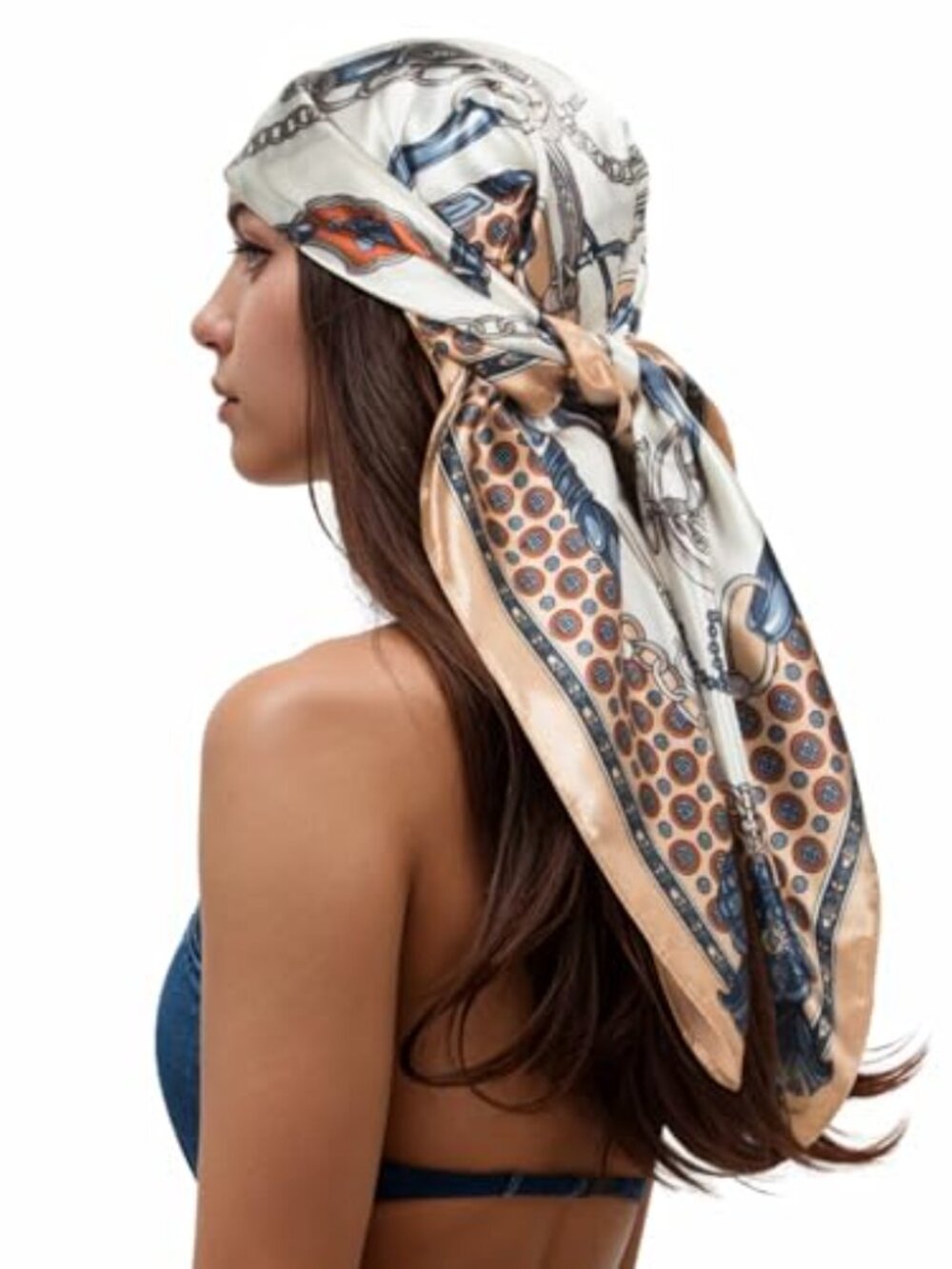 Head Scarf for Women Like Silk Scarf Hair Scarf Printed Square Scarf